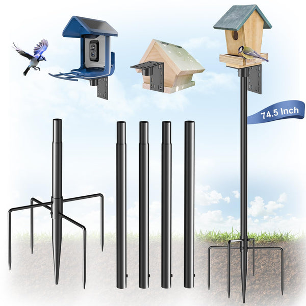 Bird Feeder Pole， 60-104 Inch Height Feeding Station with 1-Inch Dia Heavy Duty, Bird House Pole Mount Kit for Outdoor, Slip-Fit Connection ,Black, Blue, Copper