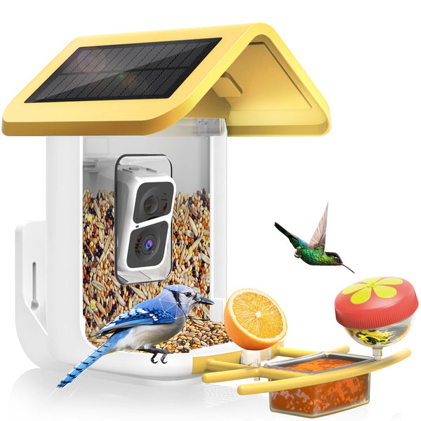 Bird Feeder with Camera Solar Powered - Yellow White
