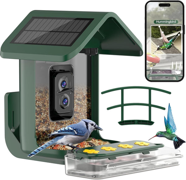 Hummingbird Feeder with Camera Solar Powered-Gren