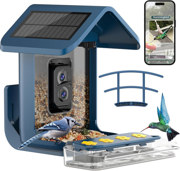 Hummingbird Feeder with Camera Solar Powered-Blue