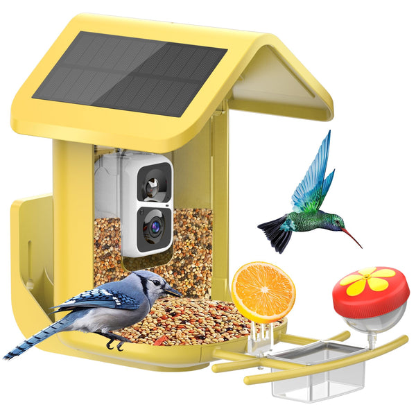 Bird Feeder with Camera Solar Powered - Yellow