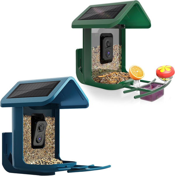 1080P HD Smart Bird Feeder Camera, Solar Powered Video Bird Feeder Wireless Outdoor, 2.4GHz Wi-Fi Supported, Green + Blue